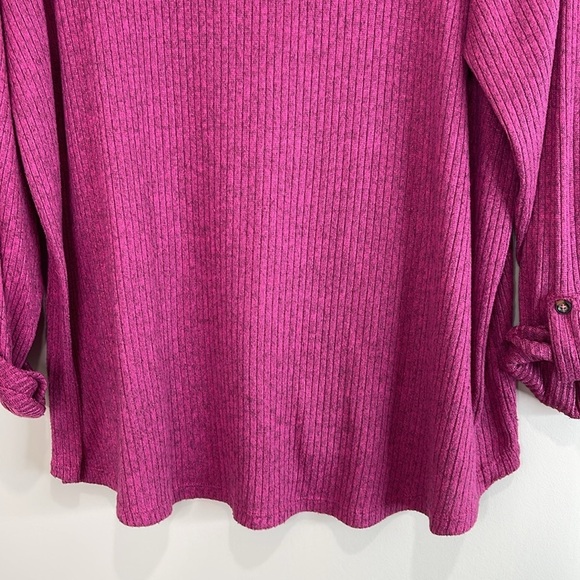 My Style Grape Purple BoatNeck Top Ribbed Button Shoulder Tab Sleeves Plus 2X - Picture 4 of 12